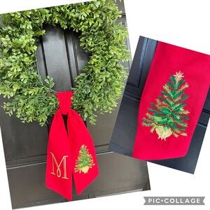 Christmas Tree Red Custom Initial Wreath Sash for Front Door
